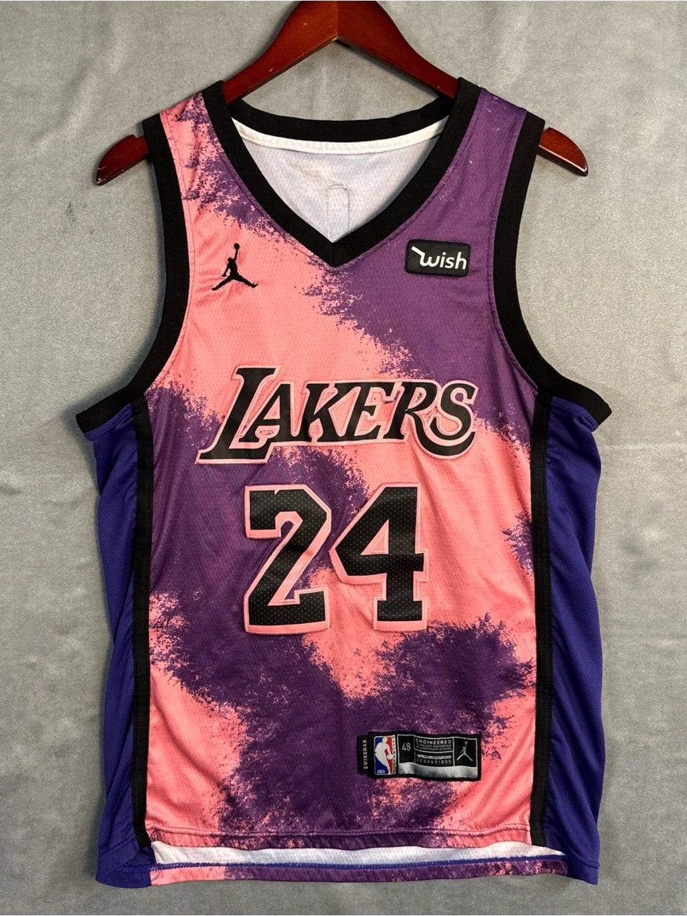 Nike Lakers Kobe Bryant #24 Black Mamba Tie Die Swingman Jersey 48 Purple Pink